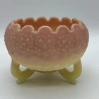 Fenton Burmese 3 Footed Rose Bowl Vase Orange Tree Pattern Uranium Made In USA