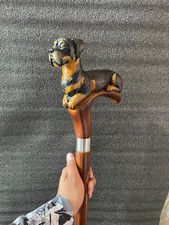Rottweiler Wooden Walking Stick Rustic Hiking Cane Handmade Natural Wood Staff