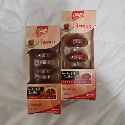 6 REFILLS Glade APPLE CINNAMON Scented Oil Candle Candles (2 PACKS) Essential