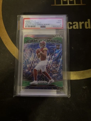 2024 Panini Prizm - Fireworks Jayden Daniels #24 Green Prizm (RC) PSA 9