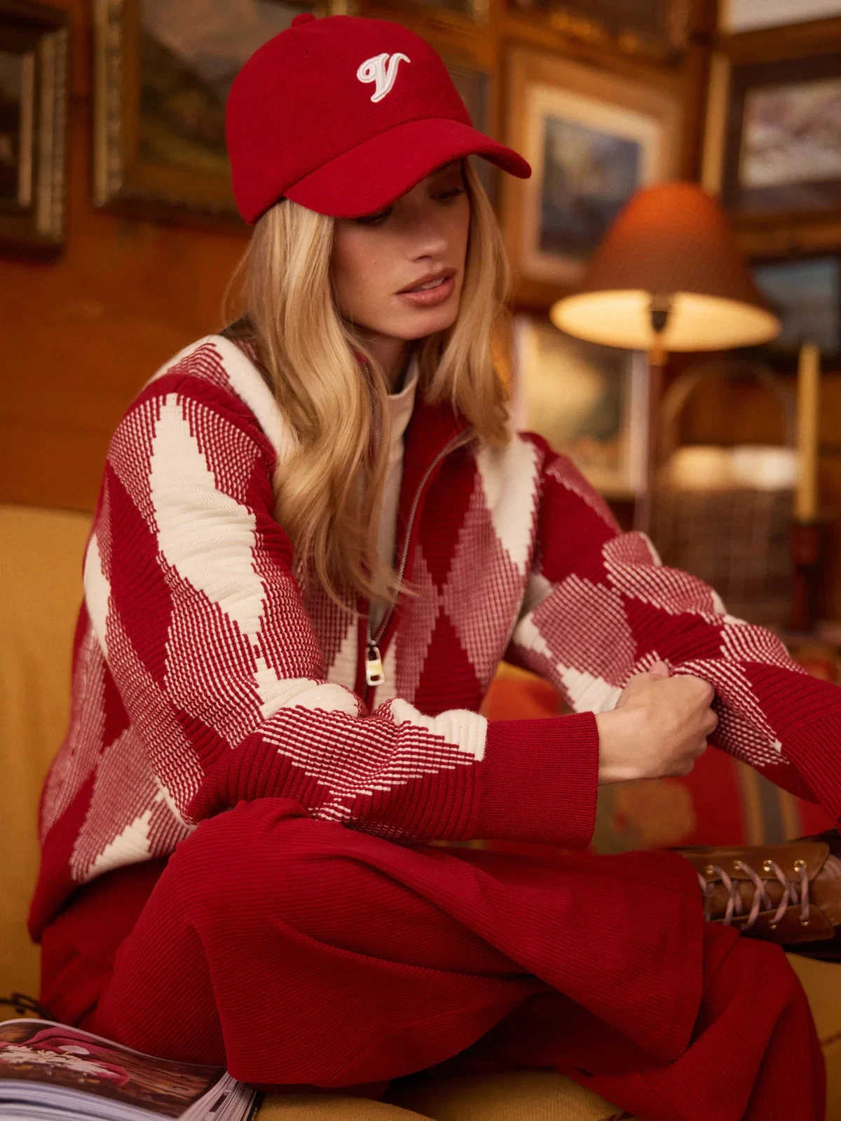 🧡*NWT*Varley Karina Jacquard Knit Sweater Jacket Women's Size S - Red Dahlia