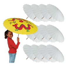12 Pack 23" White Paper Parasols DIY Paint Umbrellas Bamboo Wedding Decor