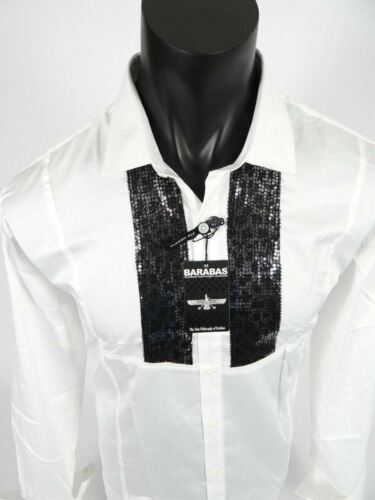 Mens Shirt Black White Shiny Sequins Event Wedding Barabas Classic Fit Button Up - Picture 11 of 13