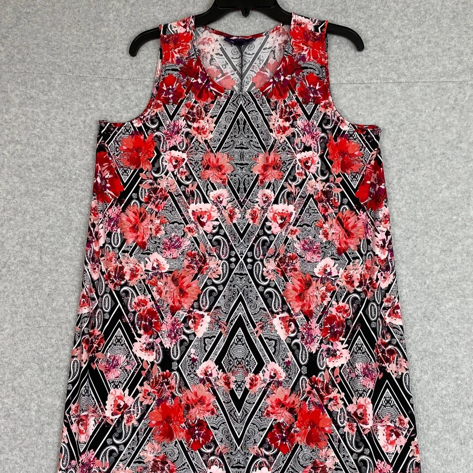 Maxi Pullover Roaman's Vestido Mujer M 14-16 Rojo Floral Sin Mangas Tejido Fluido Foto 2 de 4