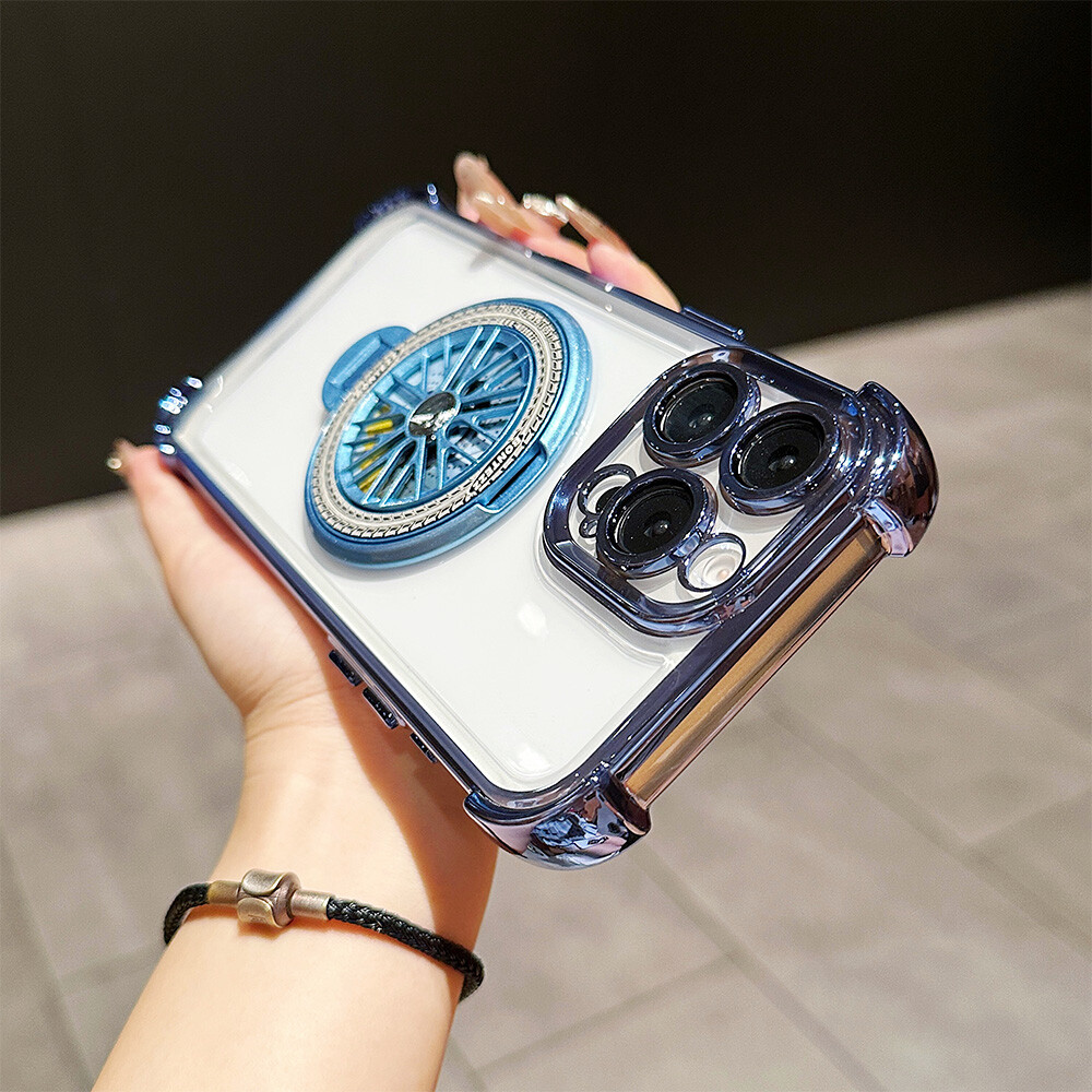 For iPhone 16 15 Plus 14 13 Pro Clear Anti-Shock Airbag Rotating Stand Slim Case