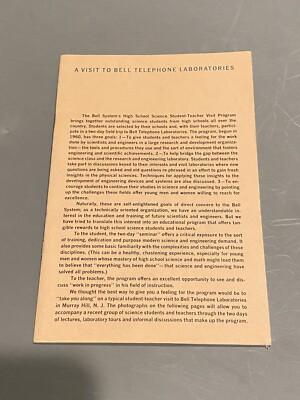 1960s VISIT TO BELL TELEPHONE LABORATORIES HIGH SCHOOL TEACHER GUIDE