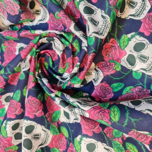 Halloween Polycotton Fabric Skull Roses Dress Craft Quilting Material 44" Meter - Picture 12 of 19