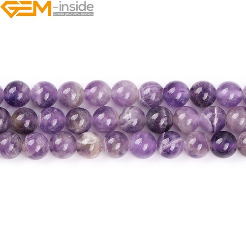 Cuentas redondas de amatista de encaje de ensueño natural para hacer joyas hilo agujero grande de 15" - Imagen 22 de 23