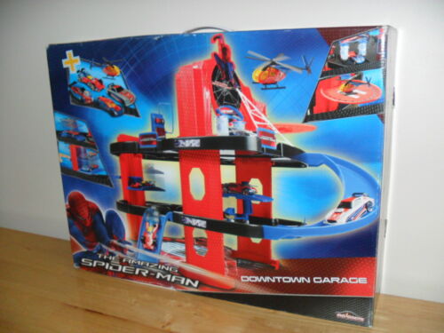 VHTF AMAZING SPIDERMAN MAJORETTE HOTWHEELS DOWNTOWN GARAGE TRACK W/ 5 CARS NEW - Picture 1 of 10