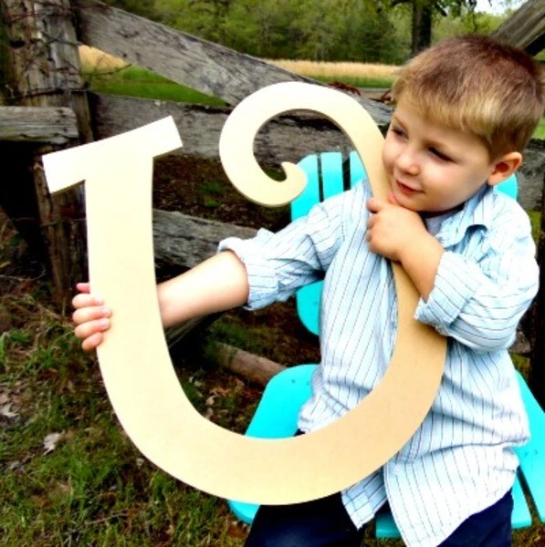 Letras de madera, fuente de rizo, letras baratas sin terminar, letras artesanales de madera grandes Foto 3 de 4