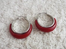 Silvertone Red Hoop Pierced Earrings A4
