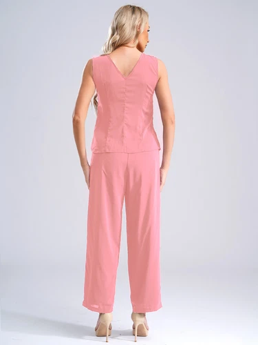 Womens 3 Piece Chiffon Pant Suits Tank Top Cardigan and Pants Evening Outfits - Picture 8 of 95