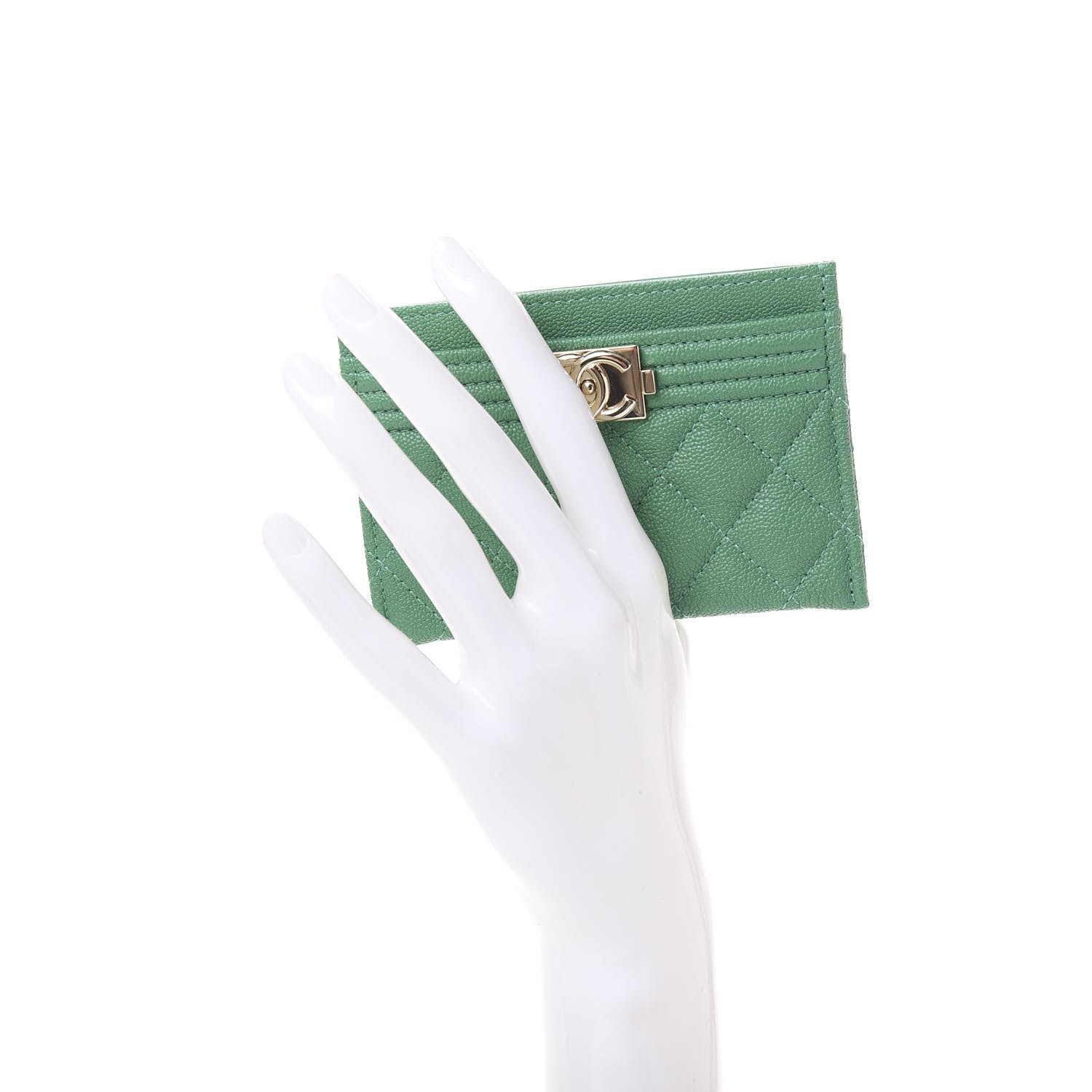 CHANEL Caviar Quilted Boy Sage Green Card Holder Wallet image 9