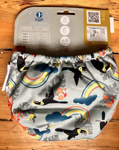 BAMBOO POP IN REUSABLE NAPPY POPPER FASTENING BIRTH TO POTTY NEW TOUCAN DESIGN - Picture 2 of 9