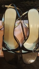 Bandolino BD Policy Black Leather Ankle Strap Open Toe Heel shoes Size 8M