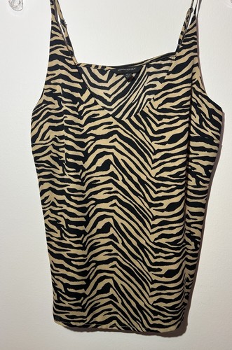 Camicia a guscio marrone stampa animale Banana Republic canotta scorrevole senza maniche Med - Foto 2 di 4