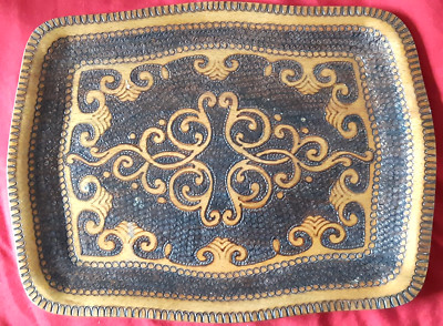Holz Tablett Platte klein albanisch Poker Pyro Handwerk Volksdeko Lack Vintage EX*