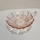 Pink Depression Glass Oyster & Pearl Heart Shaped Dish with Handle. 5 in