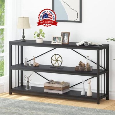 Mesa Consola Con Estante, Mesa Negra, Mesa De Madera Diseñada Rectangular NEUVO.