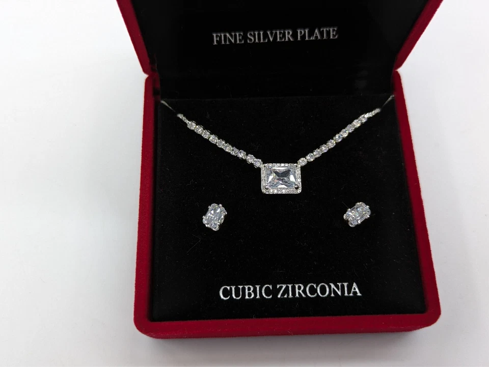Danecraft Cubic Zirconia Fine Silver Plated Necklace & Earrings Set NIB - Image 4 of 4