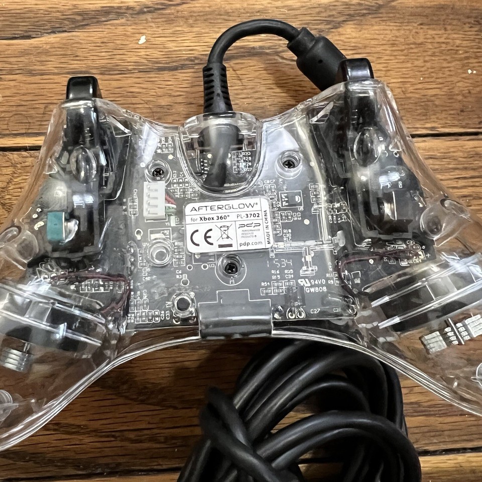 Microsoft XBOX 360 Afterglow Clear Wired Controller PL3702 Glows Blue