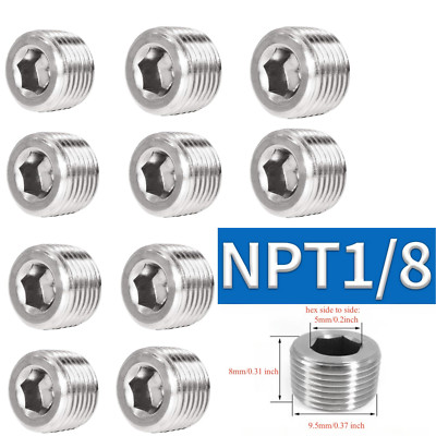 10*PIPE FITTING 1/8NPT HEX COUNTERSUNK PLUG SOCKET HEAD MALE THREAD SOCKET SS304