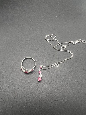 Ladies 10K White Gold Pendants And Matching Ring With 14k Chain Set