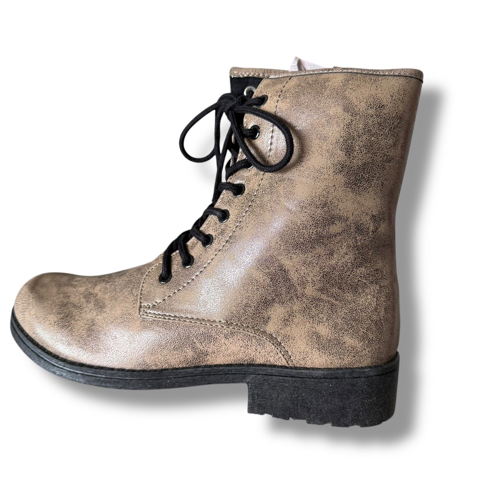 Qupid Combat Boots Taupe Bronze Distressed Lace Up Zipper Ankle Boots 7.5 NEW-image