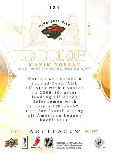2010-11 Artifacts Rainbow #134 Maxim Noreau/10 - Imagen 2 de 2