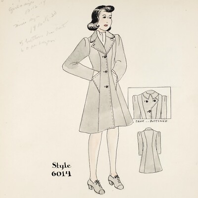 Women's Fitted Dress Coat Art 1940s Costume Fashion Watercolor Painting B399