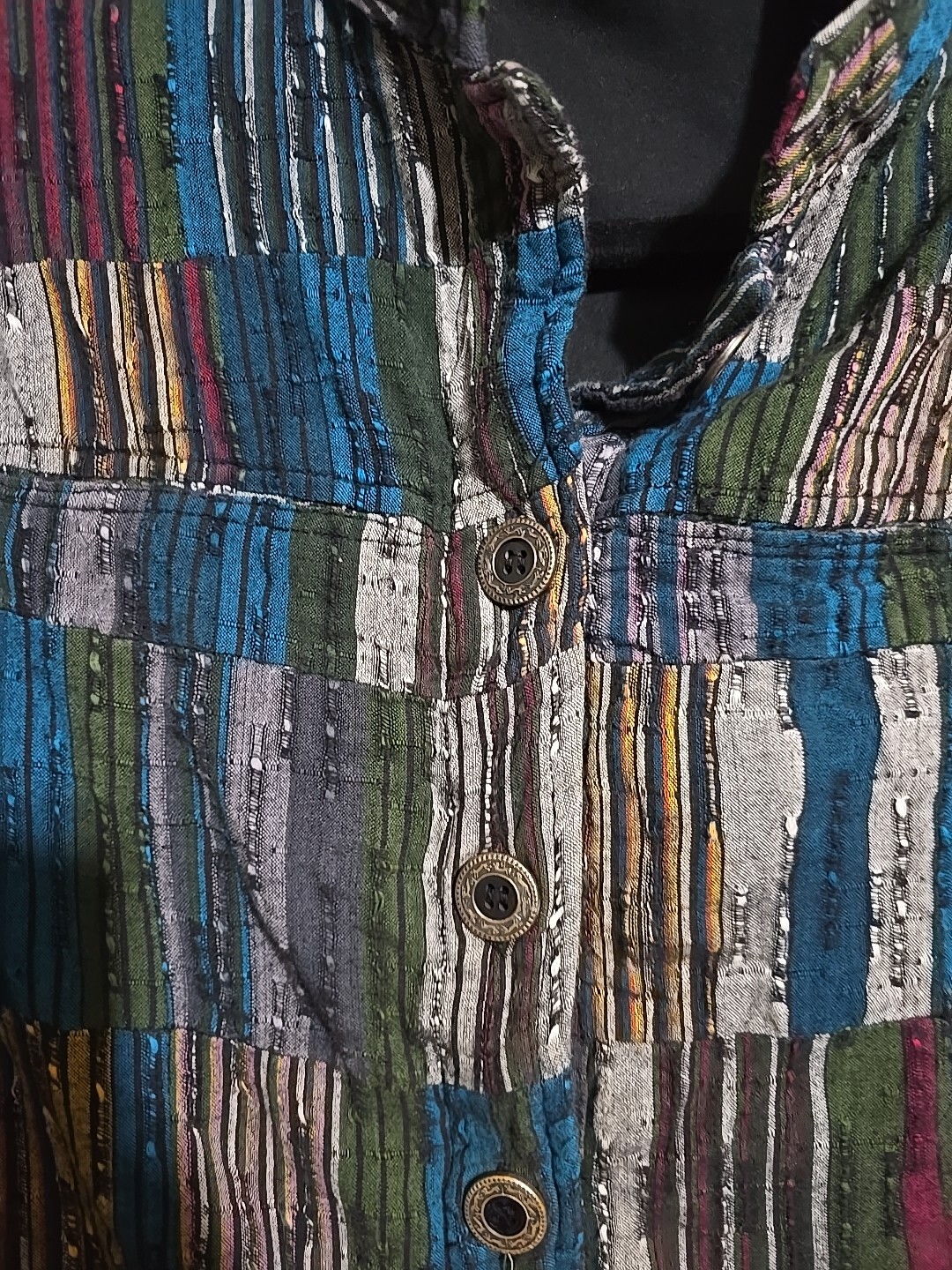 CJ Banks Multicolor Patchwork Button Down Boho Ho… - image 4