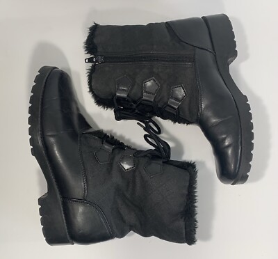 Predictions Womens Black Faux Fur Winter Lace Up Snow Boots Thinsulate Size US 6