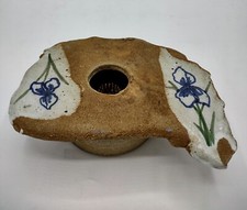 Ikebana Art Pottery Floral Arrangement Spike Flower Frog Blue Iris 5"X7.50"