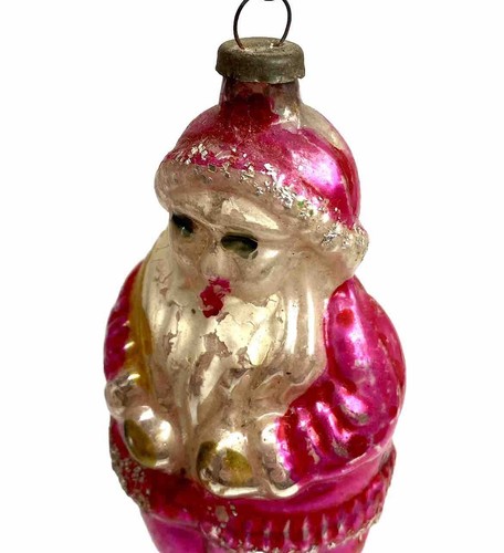 Antique Figural Santa Mercury Glass Pink Ornament Germany 4.5" 1950's - Picture 2 of 9