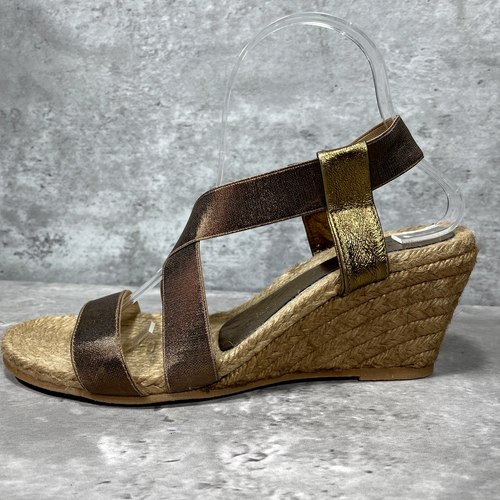 Eric Michael Sandals Slip On Wedge Heel Espadrilles Gold Metallic EU 40 US 9.5 - Picture 12 of 14
