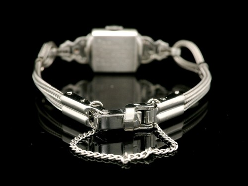 Antico orologio da polso Art Deco Hamilton platino diamanti bracciale maglia oro bianco - Foto 11 di 12