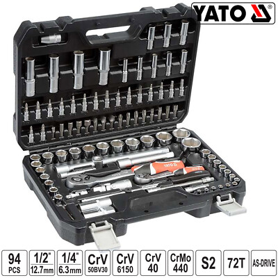 YATO Steckschlüsselsatz Werkzeugkoffer Ratschen Knarrenkasten 94tlg 1/4'' 1/2''