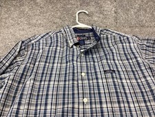 Chaps Ralph Lauren Dress Shirt Mens Large CRL Plaid  Easy Care Button Up Blue