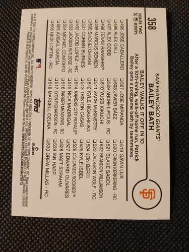 2024 SF SAN FRANCISCO GIANTS TOPPS BASEBALL TEAM CARD #358 PATRICK BAILEY BATH - Picture 2 of 2