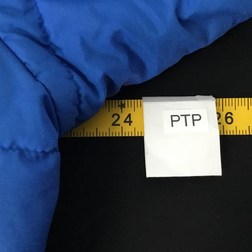 Parka acolchada de invierno vintage para mujer M azul con capucha ribete de piel cremallera completa bolsillo a presión Foto 4 de 4