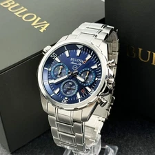 Bulova Marine Star 96B256 Blue Dial Chronograph Men's Quartz Watch 43mm