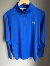 Mens UA Under Armour 1/2 Zip Tech Muscle Pullover Long Sleeve Blue Shirt