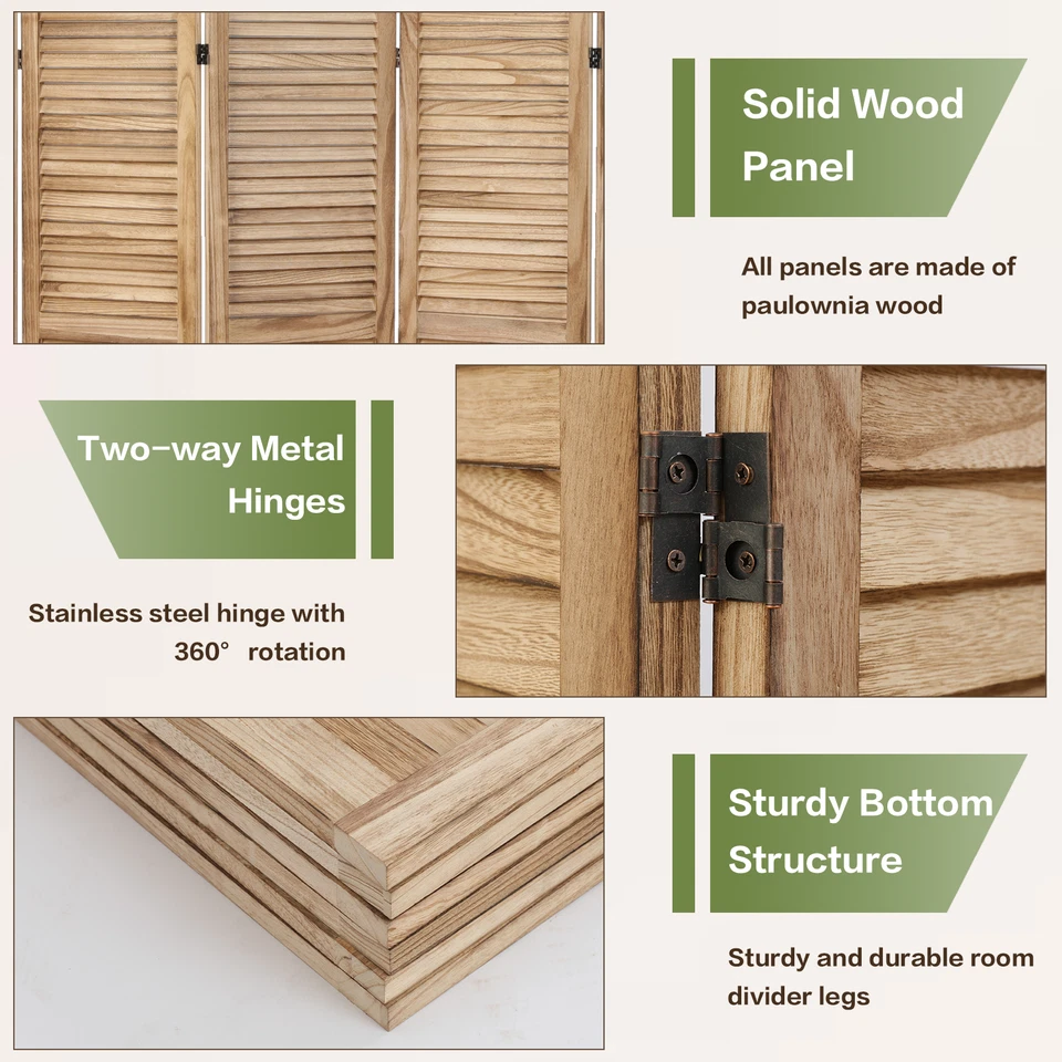 Divisor de habitación de 6 paneles de 5,6 pies de alto madera plegable pantalla de privacidad partición con persianas Foto 3 de 4