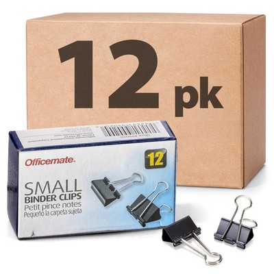 Officemate Small Binder Clips, Black, 12 Boxes of 1 Dozen Each Small, Black