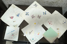 Vintage 50er Jahre Taschentuch Set 16 Teile Bestickt Blumen Spitze Baumwolle ...