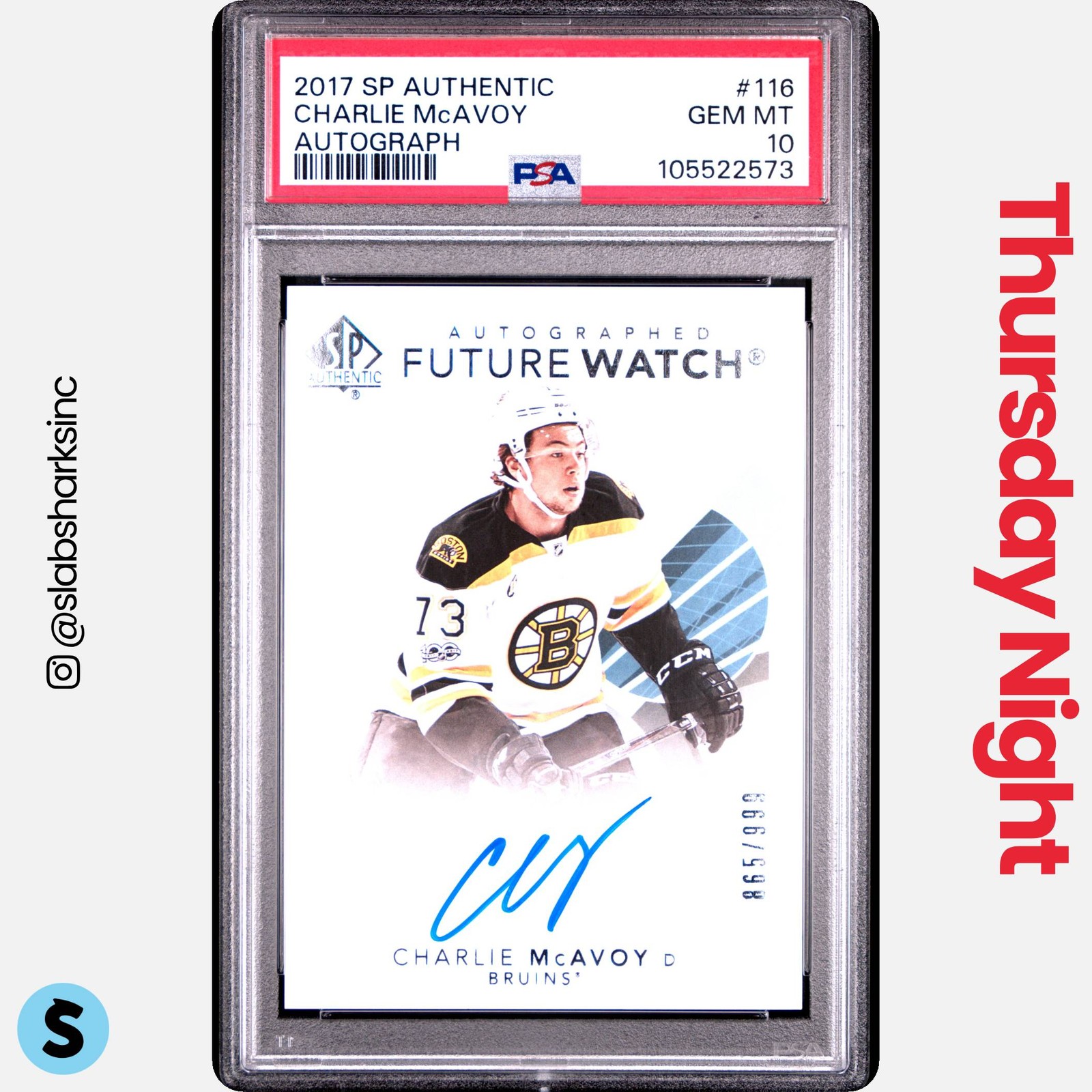 2017 SP AUTHENTIC #116 CHARLIE MCAVOY FUTURE WATCH AUTO RC ROOKIE /999 PSA 10 view 1