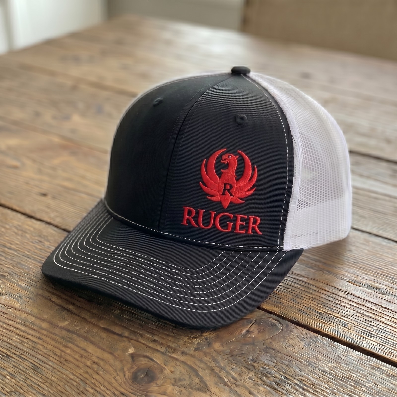 Ruger Embroidered  Trucker Hat White Snapback Mesh Baseball Cap