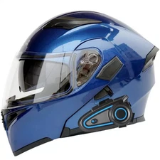 Motorcycle Bluetooth Modular Dual Visor Flip Up Full Face DOT Helmet Intercom