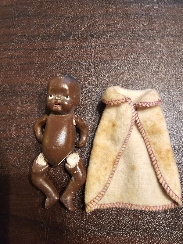 Vintage 1940’s Black Bisque Jointed Baby Doll Made In Japan 3 3/4  Estate Sale A