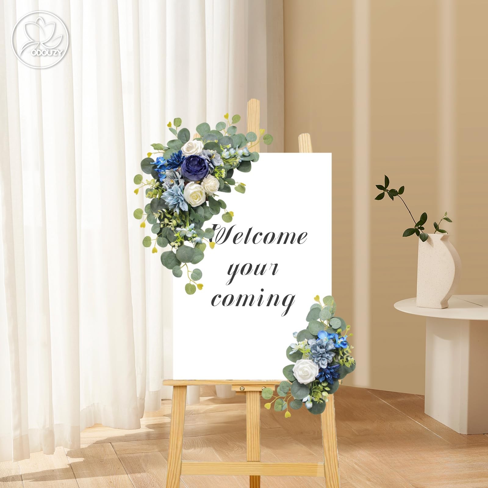 Set of 2 Blue Artificial Wedding Arch Flowers for Welcome Ceremony Sign Swag